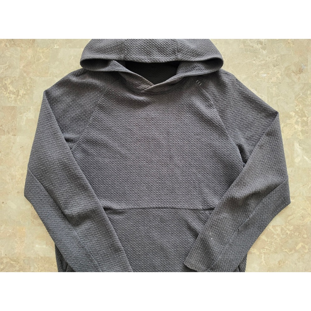 Lululemon At Ease Distressed Hoodie Textured Pullover Dark Gray Black Mens M